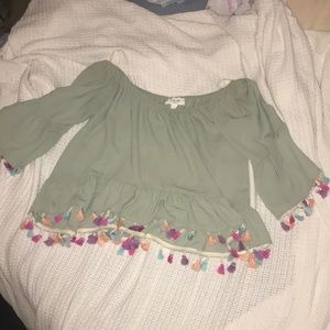 Off the shoulder Pom Pom shirt